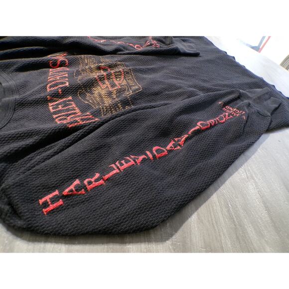 Vtg 1992 Harley Davidson Thermal Shirt XL Black red gold Eagle USA Holoubek Utah - Picture 7 of 12
